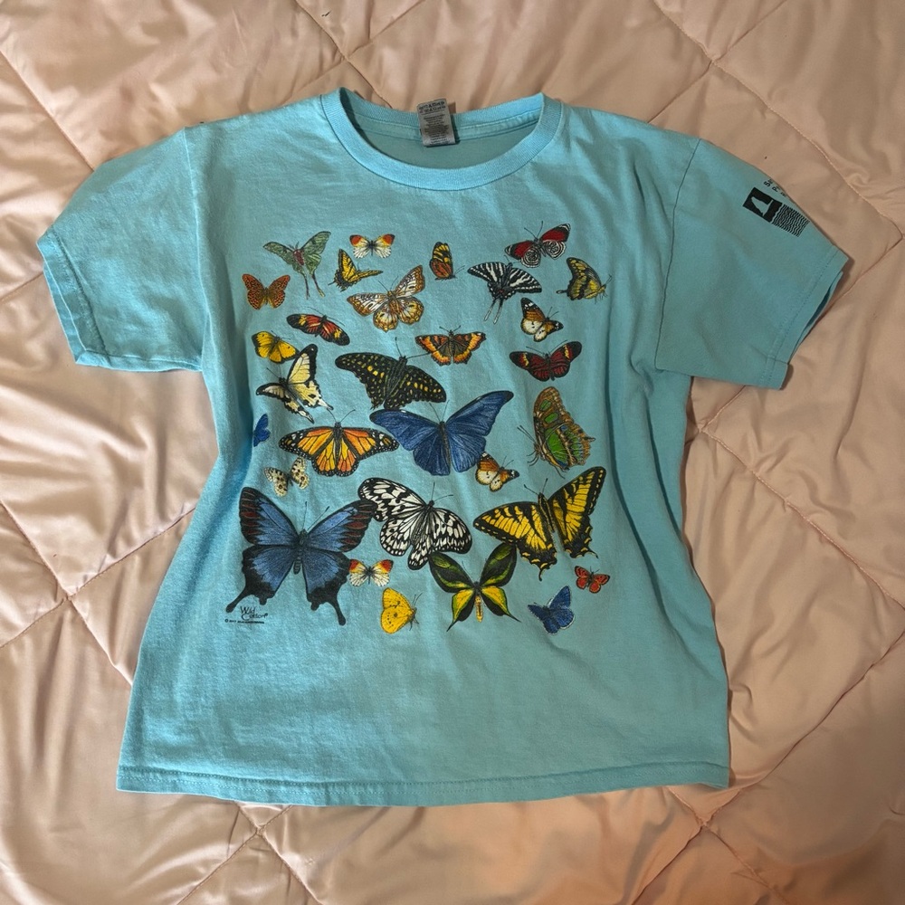 Y2K Blue Butterfly Graphic T-Shirt